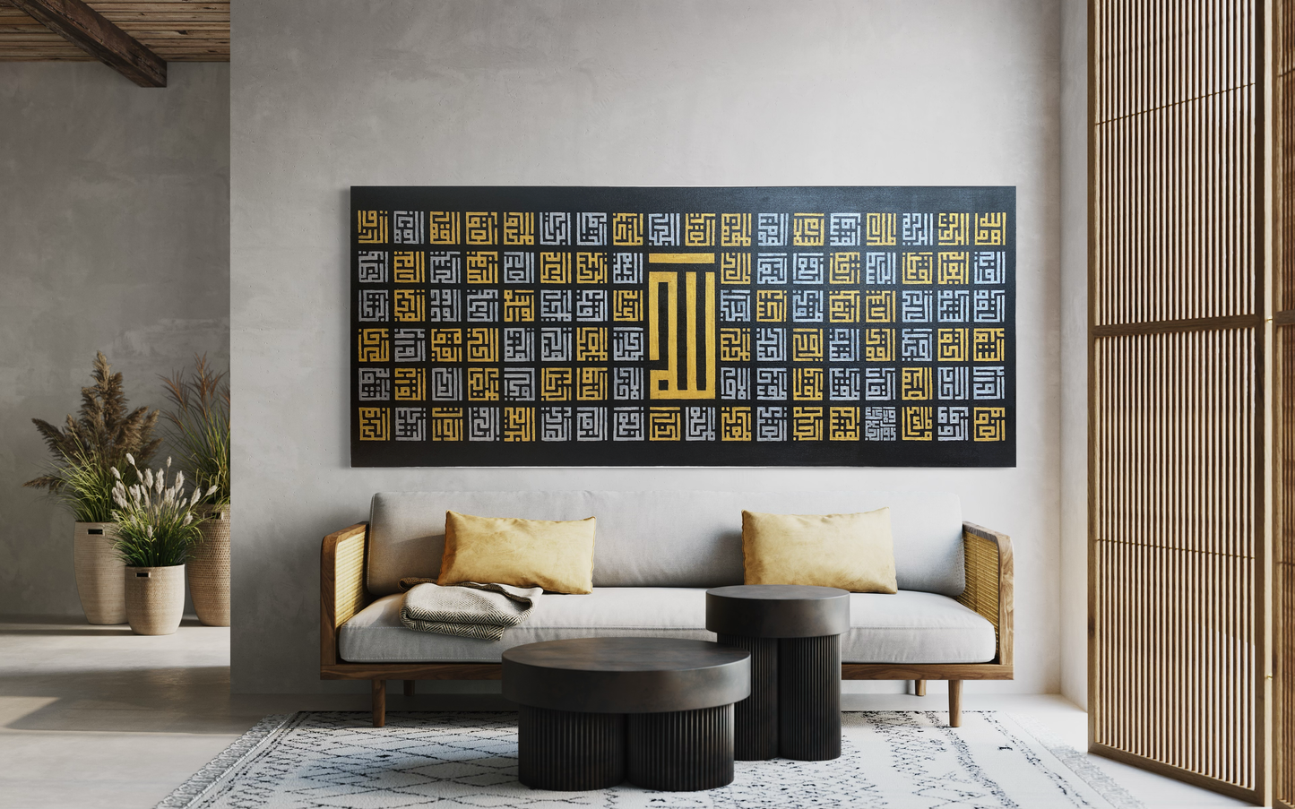 Asma Ul Husna - 99 names of Allah in square kufic Arabic Calligraphy on canvas | Islamic Hand Painted Canvas Art - ARHP1118